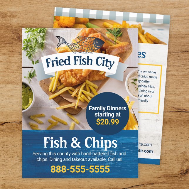 Fische und Chips | Restaurant mit Meeresfrüchten | Flyer (Von Creator hochgeladen)