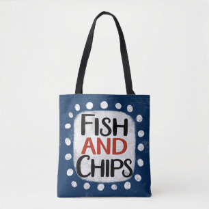 Fische und Chips zu Tasche