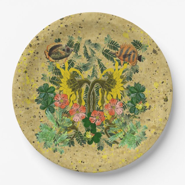 Fische und Florale Pappteller (Vorderseite)