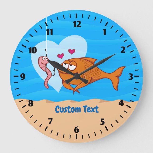 Fische und Köder in der Liebe Große Wanduhr (Vorderseite)
