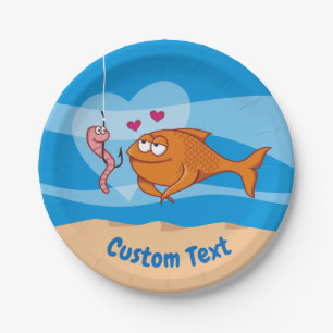 Fische und Köder in Liebe Papier Plättchen Pappteller