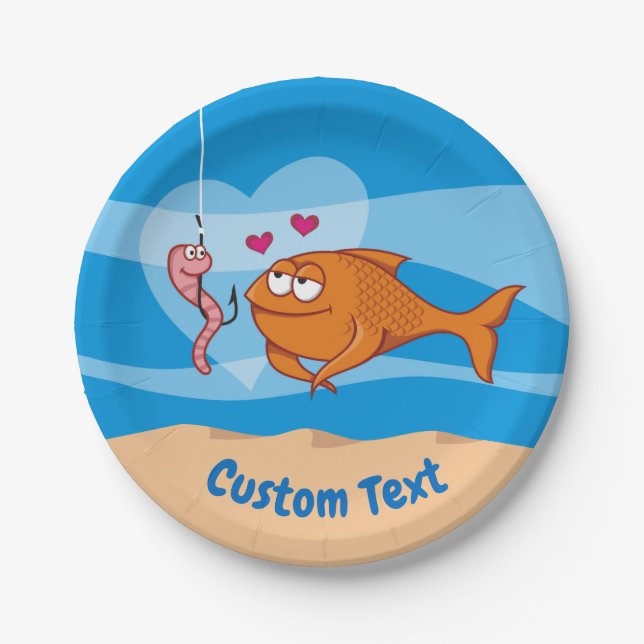 Fische und Köder in Liebe Papier Plättchen Pappteller (Vorderseite)