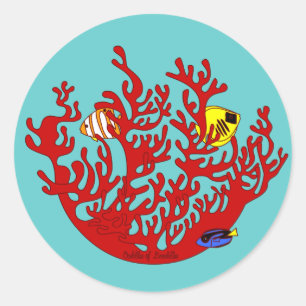 Fische und Korallenkopfkleber Runder Aufkleber