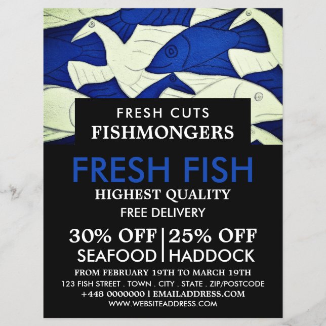 Fische und Möwen, Fischfänger/Ehefrau, Fischmarkt Flyer (Vorne)
