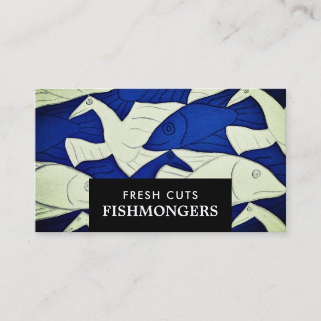 Fische und Möwen, Fischfänger/Ehefrau, Fischmarkt Visitenkarte (Vorderseite)