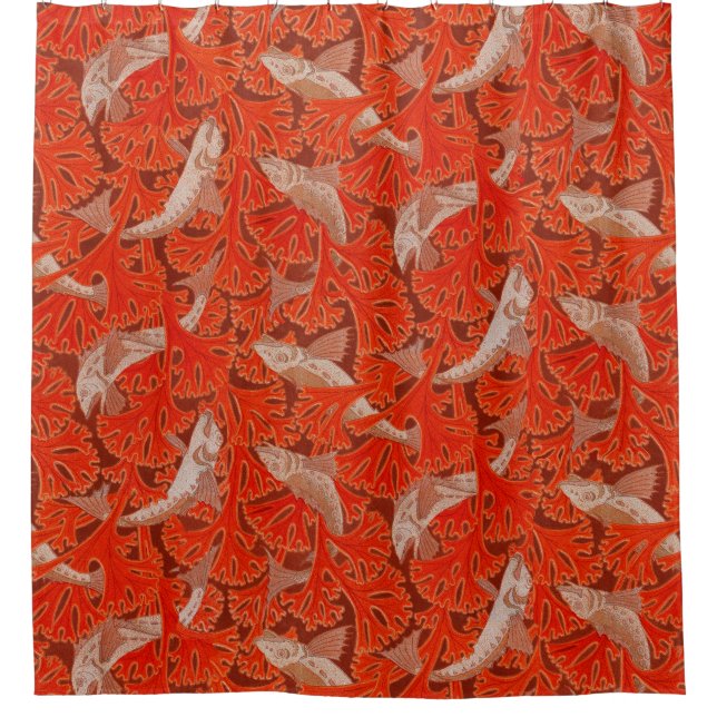 FISCHE UND ROTE ALGAEN Jugendstil-Tiermuster Duschvorhang (Vorderseite)