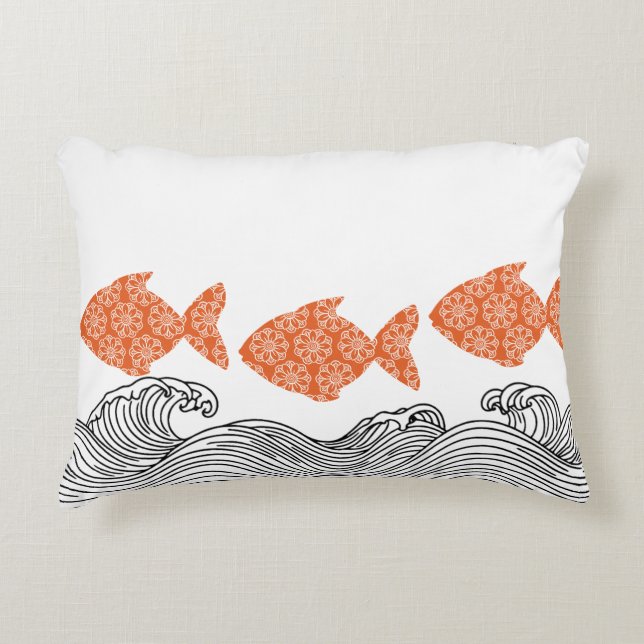 Fische und Wellen Dekokissen (Vorderseite)