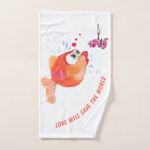 Fische und Wurm Liebe Cartoon Badetuch Set