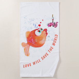 Fische und Wurm - Liebe Rette die Welt - Strandtuch