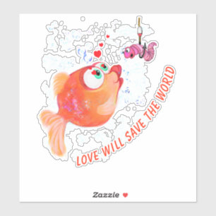 Fische und Wurm Liebe Romantischer Cartoon Zeichne Aufkleber
