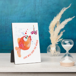 Fische und Wurm Liebe Romantischer Cartoon Zeichne Fotoplatte