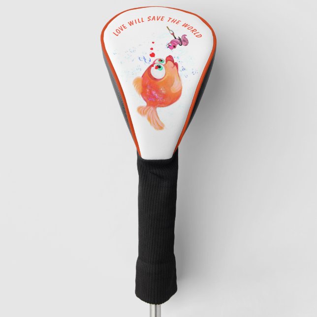 Fische und Wurm Liebe Romantischer Cartoon Zeichne Golf Headcover (Vorderseite)