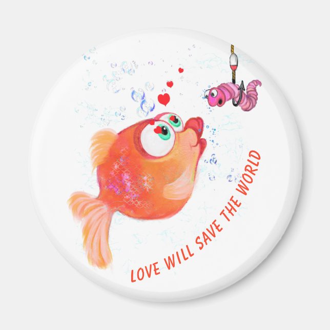 Fische und Wurm Liebe Romantischer Cartoon Zeichne Magnet (Vorne)