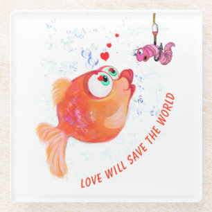 Fische und Wurm Liebe Untersetzer Cartoon