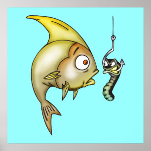 Fische und Wurm Poster