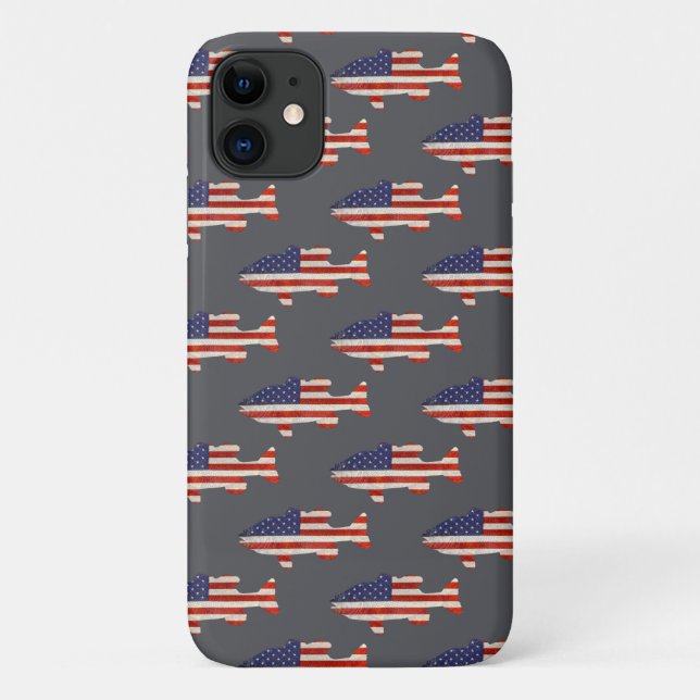 Fische unter amerikanischer Flagge auf grau Case-Mate iPhone Hülle (Rückseite)