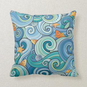 Fische unter dem Wellen-Muster Kissen