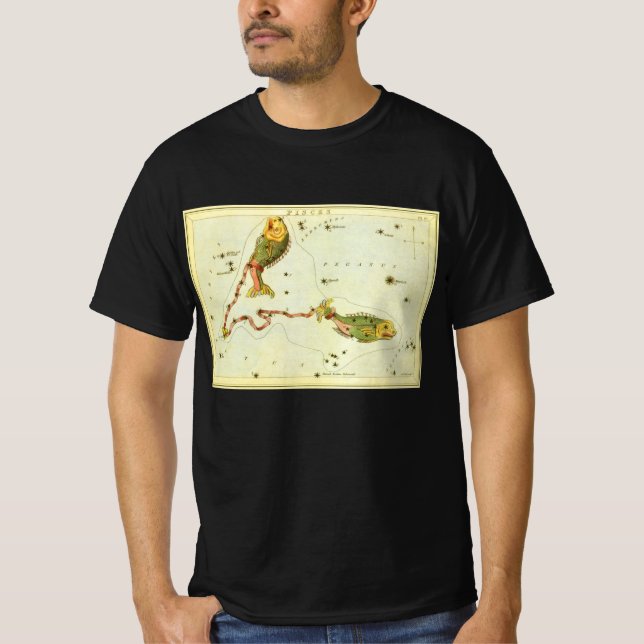 Fische, Vintager Sternbild Urania-Spiegel T-Shirt (Vorderseite)