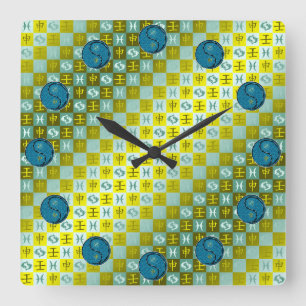Fische & Wasser-Affe Quadratische Wanduhr