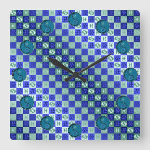 Fische & Wasserbüffel Quadratische Wanduhr