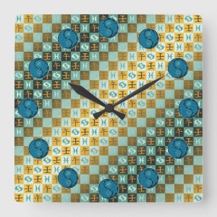 Fische & Wasserpferd Quadratische Wanduhr