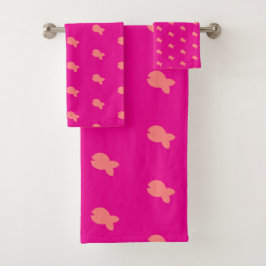 Fische wiederholen Kinder Baby Hot Pink Bath Handt Badhandtuch Set