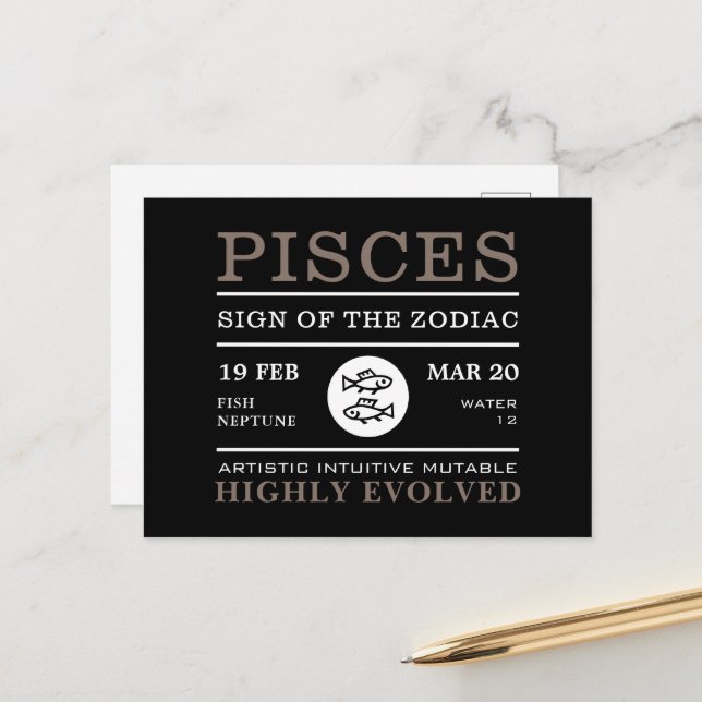 Fische Zeichen des Zodiaks, astrologisch Postkarte (Vorderseite/Rückseite Beispiel)