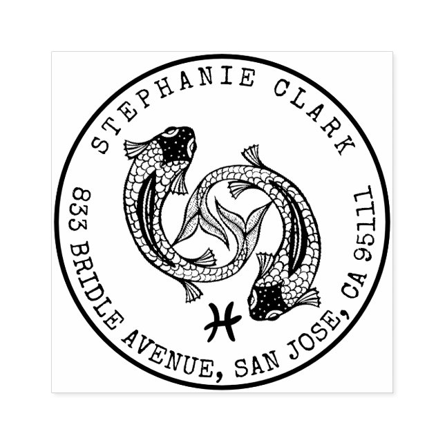 Fische Zodiac handgezeichnet Fisch | RÜCKSENDEADRE Gummistempel (Prägung)
