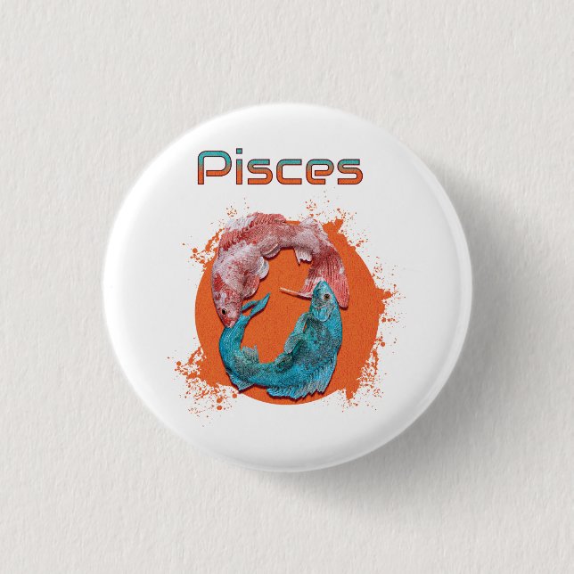 Fische Zodiac Horoskop Wasserastrologie Zeichen Button (Vorderseite)