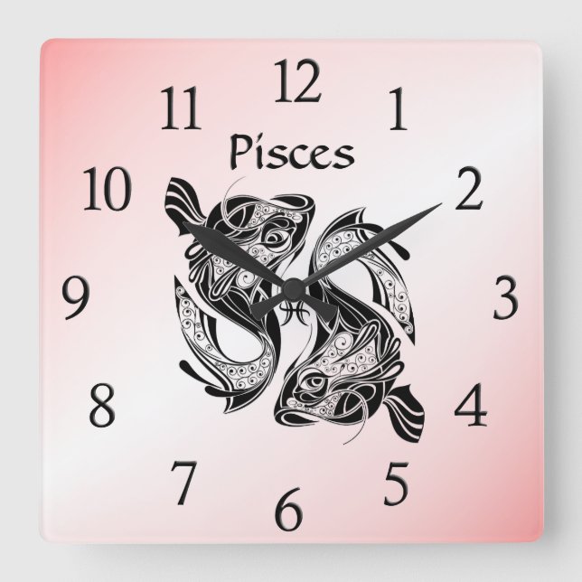 Fische Zodiakuhr pisst pink Quadratische Wanduhr (Vorderseite)