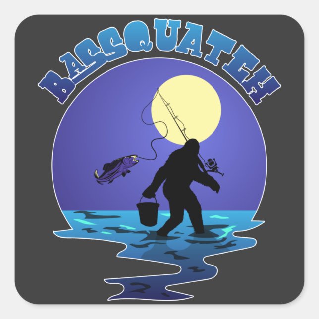 Fischen Bigfoot Pun Bassquatch Sasquatch Lover T-S Quadratischer Aufkleber (Vorderseite)