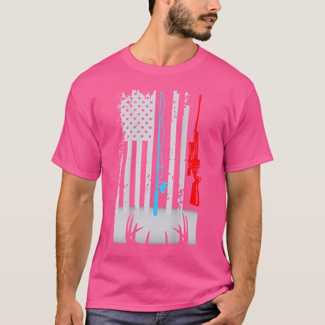 Fischen der Hirschflagge (auf der Rückseite) T-Shirt (Vorderseite)