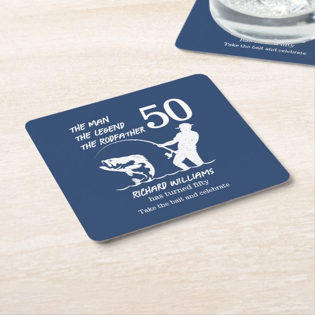 Fischen des legendären Rodvaters 50. Geburtstag Rechteckiger Pappuntersetzer (angewinkelt)