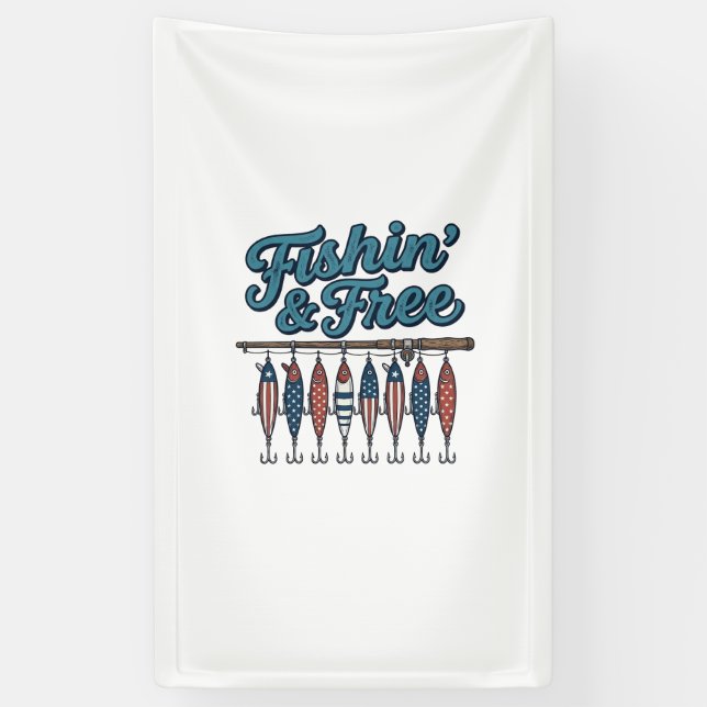 Fischen & Frei Patriotischer Angelköder Vintage Banner (Vertikal)