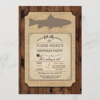 Fischen-Geburtstags-Party-rustikale hölzerne Einladung