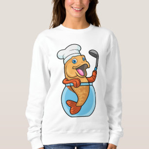 Fischen in Glas als Koch mit Soup-Löffel Sweatshirt