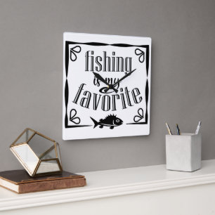 Fischen ist mein Lieblingsziffer Quadratische Wanduhr