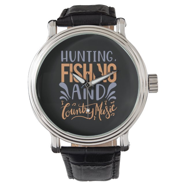 Fischen Kunst Jagd Fischen und Country Music Armbanduhr (Vorderseite)