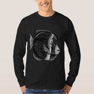 Fischen mit Augenbrauen Schwarz-Weiß-Digitalfarben T-Shirt