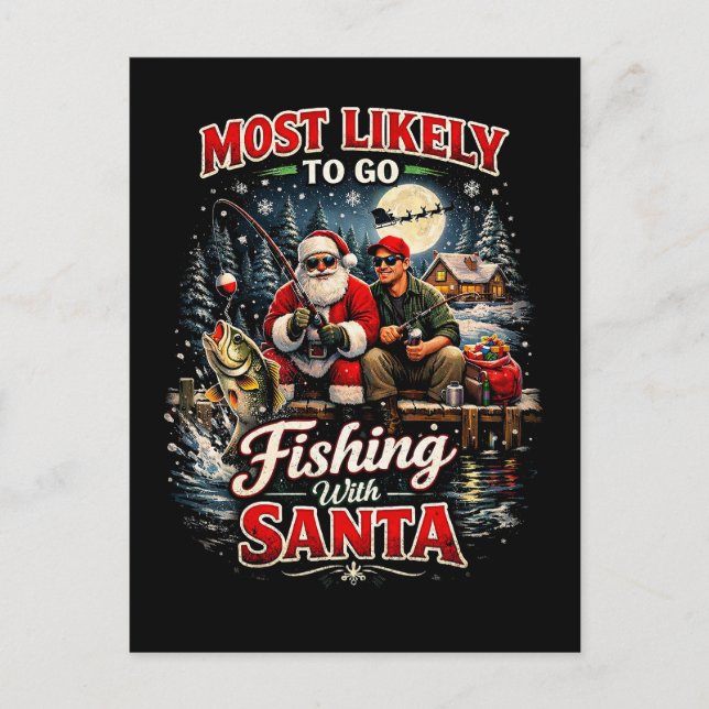 Fischen mit dem Weihnachtsmann Postkarte (Vorderseite)