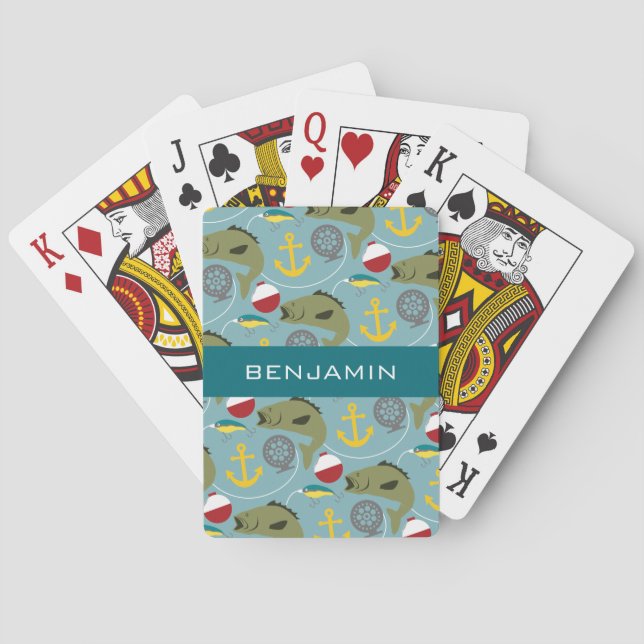Fischen-Muster mit individuellem Namen Spielkarten (Rückseite)