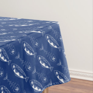 Fischen Sie Muster (weiße) Tischdecke, Tischdecke