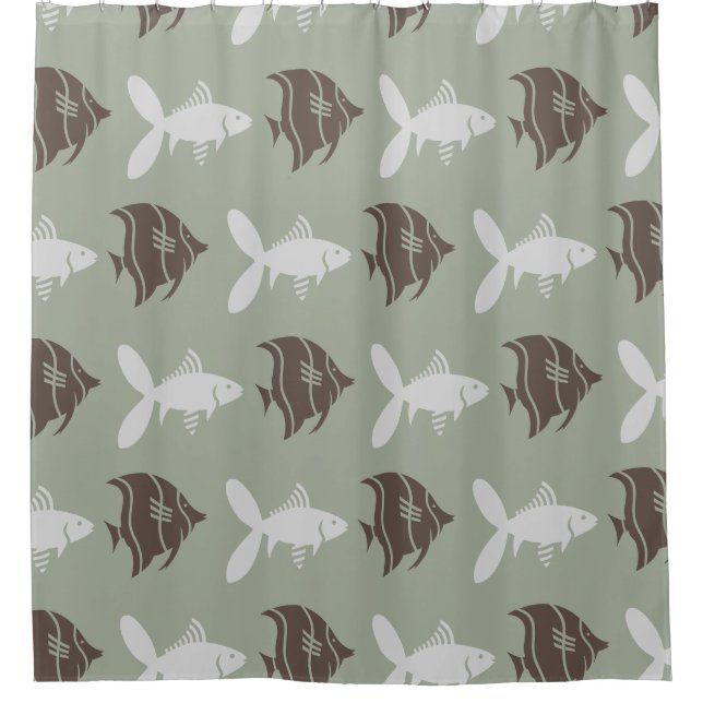 Fischen Sie schwimmendes grafisches Brown-Grau auf Duschvorhang (Vorderseite)