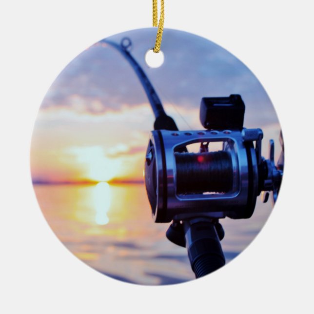 Fischen-Spule am Sonnenuntergang Keramikornament (Vorne)