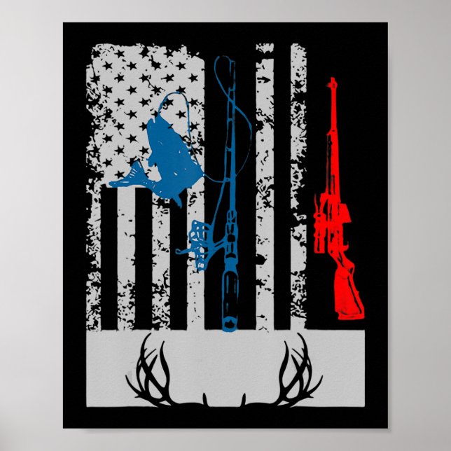 Fischen und Hirschjagd Amerikanische Flagge für Jä Poster (Vorne)