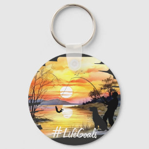 Fischen und Hunde Lover "Life Goals" Trendy Sunset Schlüsselanhänger
