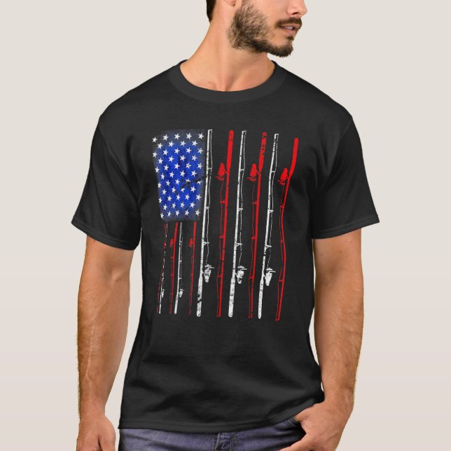 Fischen unter amerikanischer Flagge T-Shirt (Vorderseite)