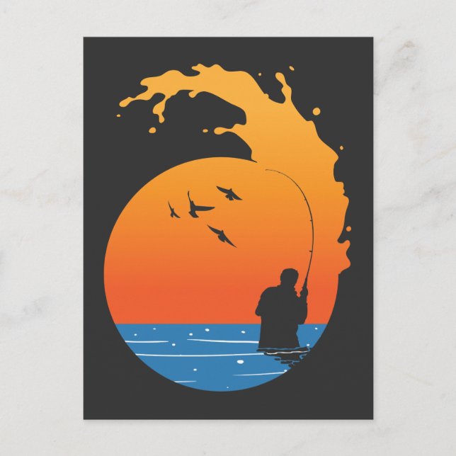 Fischen Vintager Sonnenuntergang Fischfang Passion Postkarte (Vorderseite)