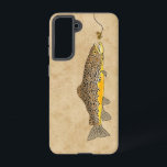 Fischen von Brauner Forelle Samsung Galaxy Hülle<br><div class="desc">Fliege,  die braune Forelle anfischt,  nachdem die trockene Fliege gefangen wird. Handgezeichnet von Künstlerin ©Tina Hesskew of Fishing Hunting Life.</div>
