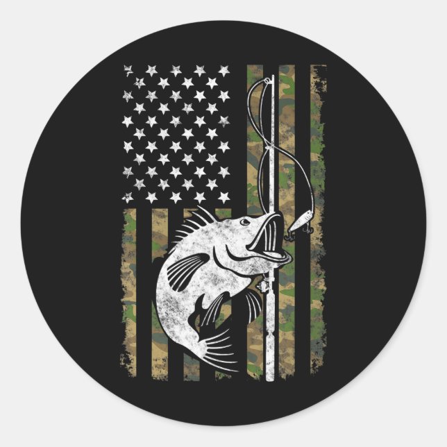 Fischen von Camouflage US-Flagge Fischer Runder Aufkleber (Vorderseite)
